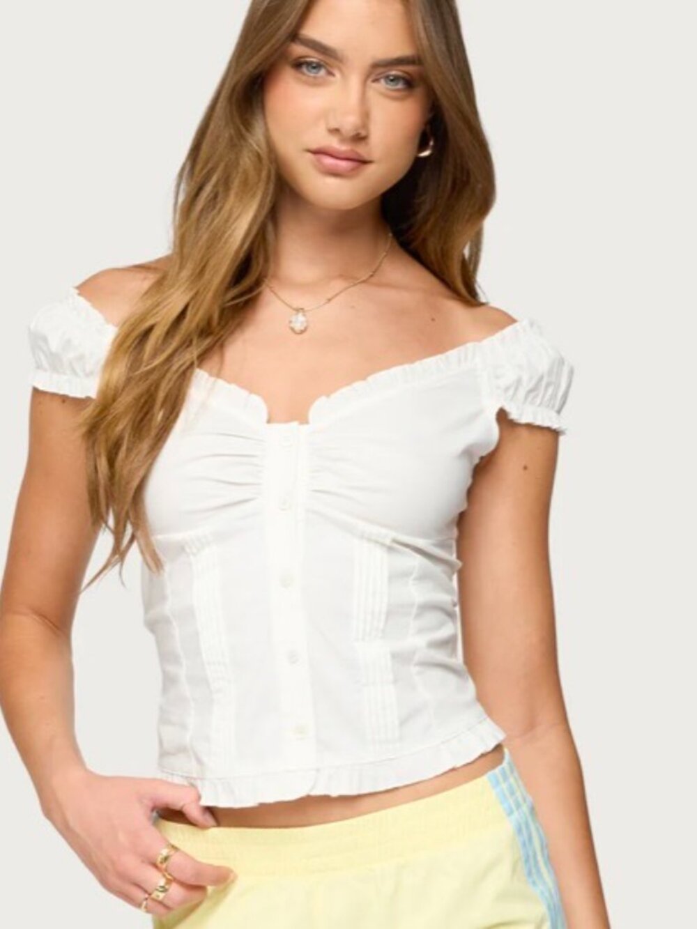 EDITKED WOMEN'S ARLOW RUFFLE BUTTON UP TOP